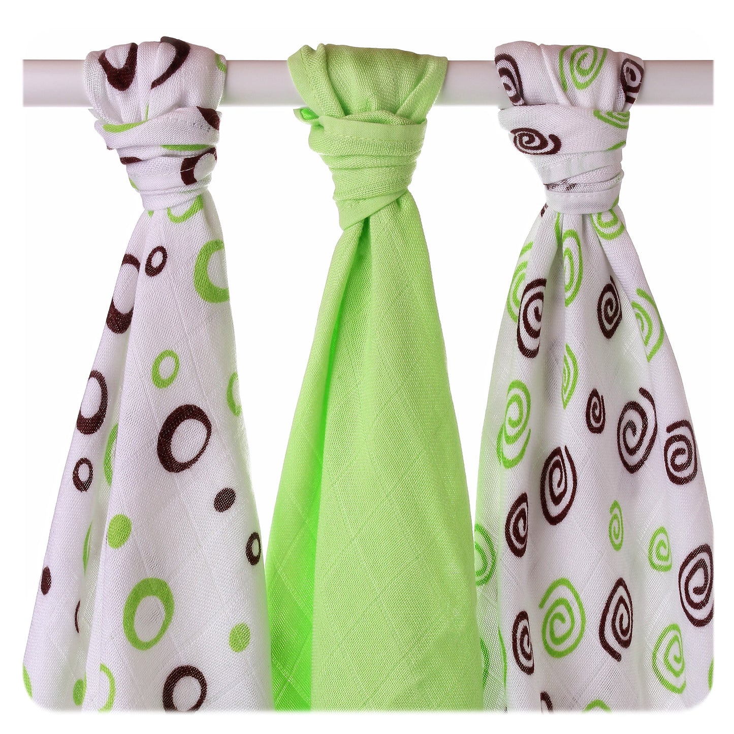 XKKO BMB Musselin Bambuswindeln 70x70cm - Spirals&Bubbles Lime MIX 3er Pack