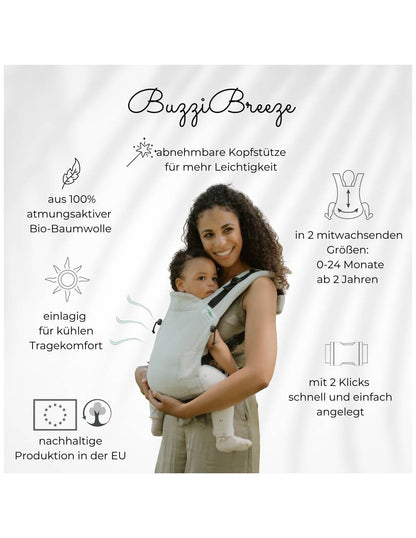 Buzzidil BuzziBreeze Baby Facette Sand 0-24 Monate - Fullbuckle Sommer-Babytrage