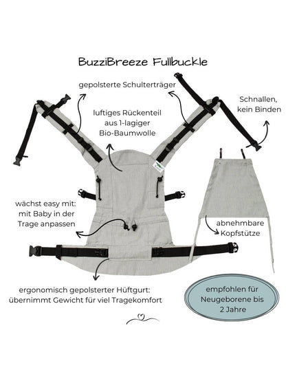 Buzzidil BuzziBreeze Baby Facette Sand 0-24 Monate - Fullbuckle Sommer-Babytrage