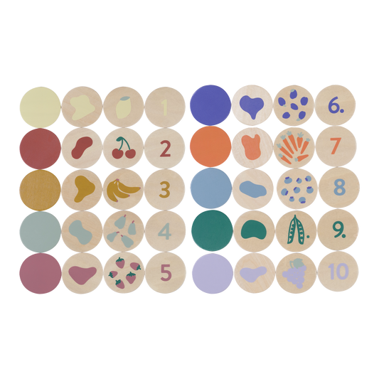 Kindsgut – 40 runde Memo-Karten mit Farben, Zahlen und Motiven